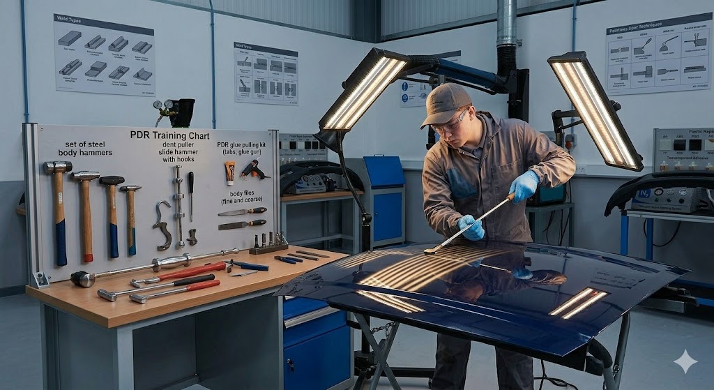 Учебно-производственная мастерская «Инновационные технологии кузовного ремонта». Участок PDR (удаление вмятин без покраски) и рихтовки.